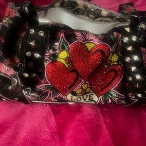 Ed Hardy Black and Red Heart Shoulder Bag